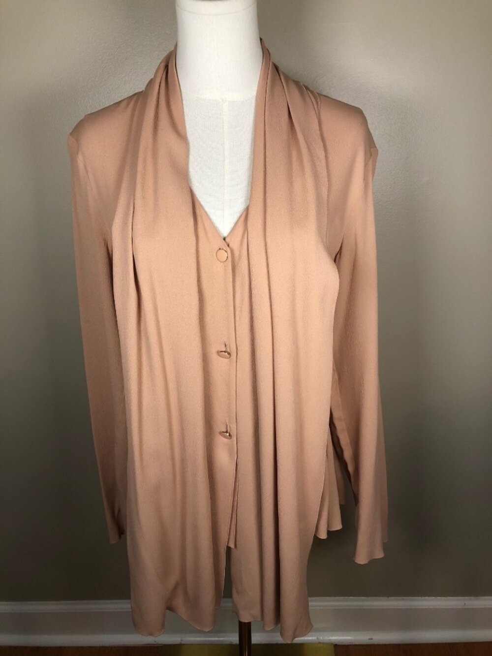 Lanvin Blush Pink Silk Blend Peplum Blouse Ruffle Hem Button Front Designer - M